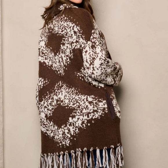 See and Be Seen Oversized Wool Blend Fringe Cardigan Sweater Size S/M - Picture 2 of 8